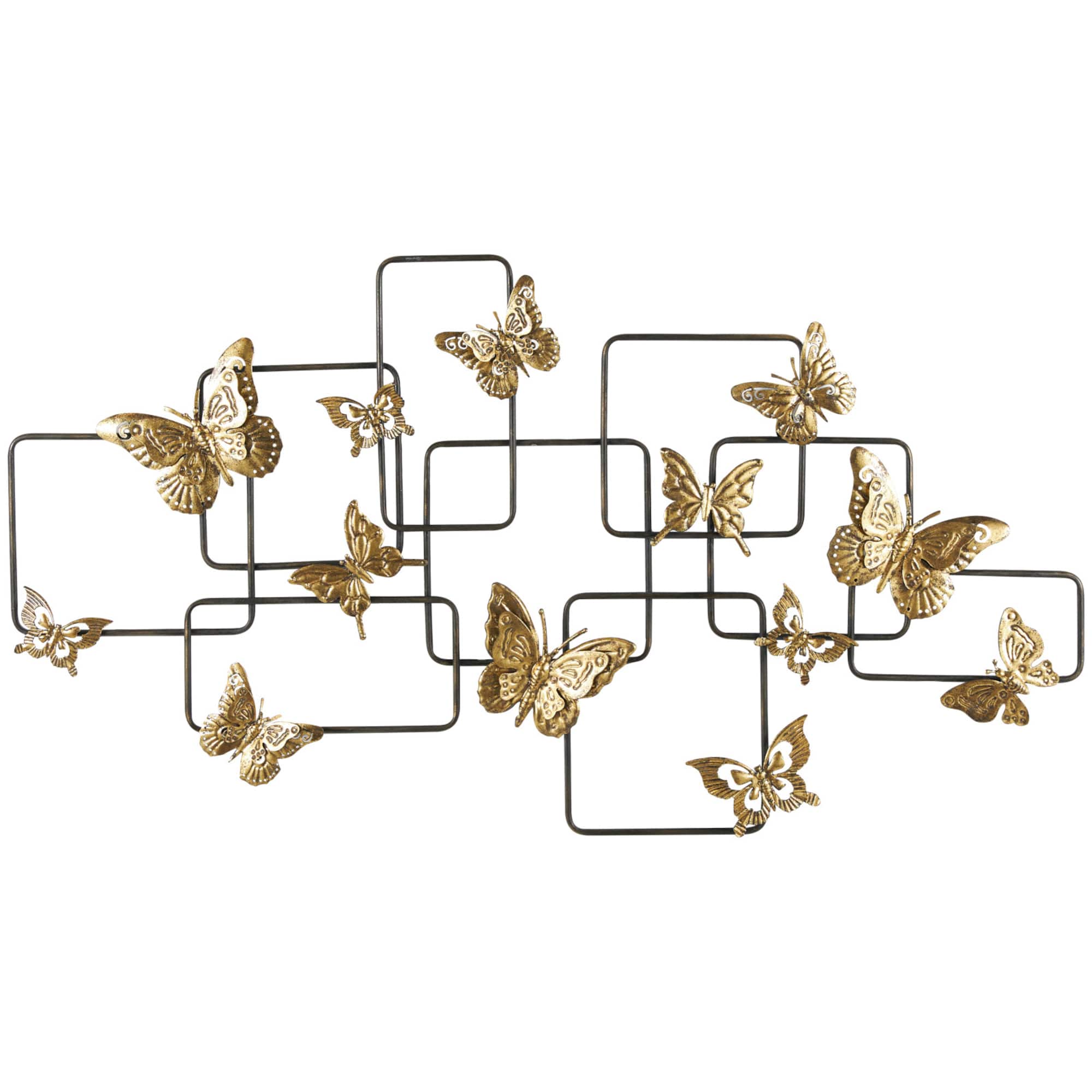 Gold Metal Butterfly Wall Décor with Black Open Rectangles